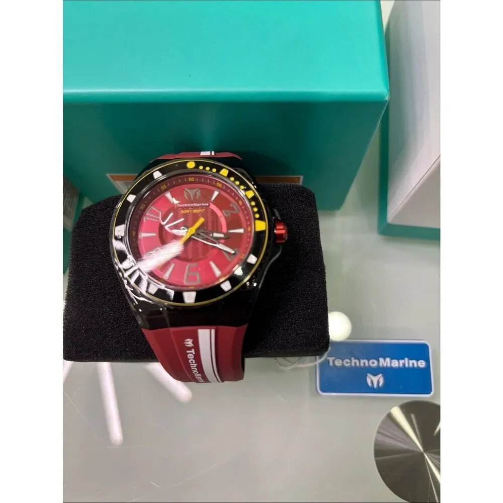 TechnoMarine Red and Black Sport Diver Watch with Yellow Accents